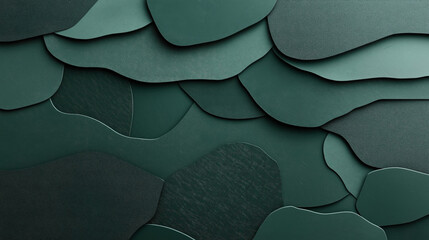 Obraz premium Abstract composition of overlapping textured green shapes creating a layered pattern. The design features varied shades and textures, enhancing the depth and complexity of the artwork.