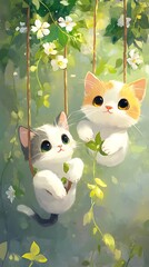 Obraz premium Cute kittens enjoying nature’s serene beauty