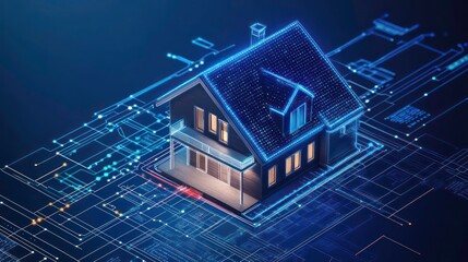 House, smart home, integrated technology allows for remote control of lighting, heating, and security systems