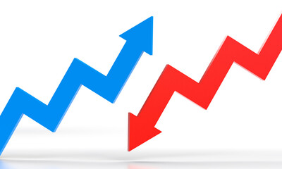 Blue arrow going up and red   down representing market