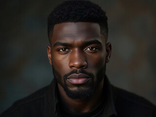 A striking portrait of a man with a chiseled jawline and intense eyes