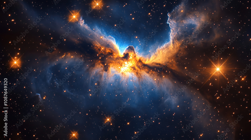Poster stunning view of a cosmic nebula showcasing vibrant colors and distant stars captured in deep space 