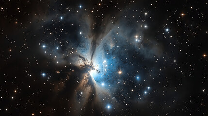 Stunning cosmic nebula with bright stars glowing against a dark sky captured in the depths of space during a clear night. Generative AI