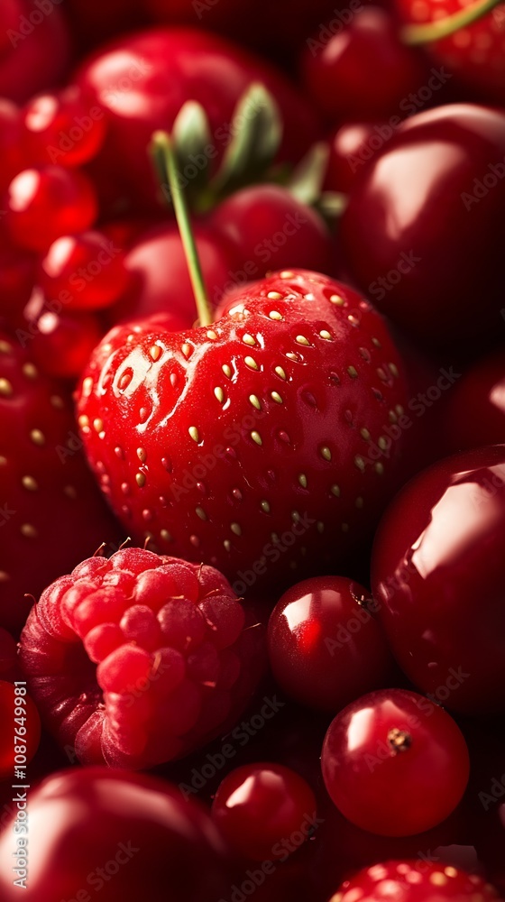 Poster closeup of fresh red berries and strawberries display a juicy natural texture : generative ai