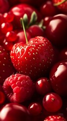 Closeup of Fresh Red Berries and Strawberries Display a Juicy Natural Texture : Generative AI