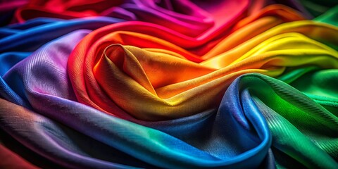 Obraz premium Rainbow Fabric Close-Up, High Depth of Field, Black Background, AI Art, Vivid Colors