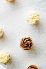 Lineman WeddingYellow Cupcake with Chocolate Frosting on White Background