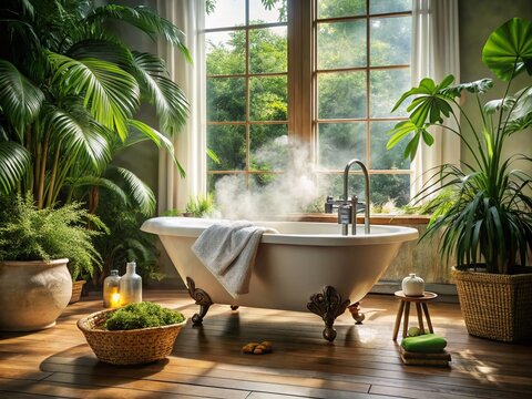 Retro charm meets tranquil relaxation in a vintage spa bath.