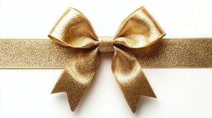 A Single Golden Bow with Glitter and Ribbon
