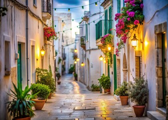 Fototapeta premium Vintage Ostuni, Italy Downtown Street Photography, Bokeh Effect
