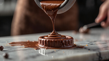 Decadent chocolate tempering process - perfect for confectionery blogs, dessert websites, culinary education, and artisanal chocolate marketing campaigns