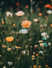 Naklejka premium The meadow comes alive with a stunning array of colorful flowers in full bloom, showcasing nature's beauty during the spring season. Generative AI