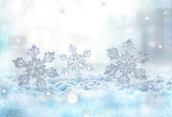Three snowflakes close-up.