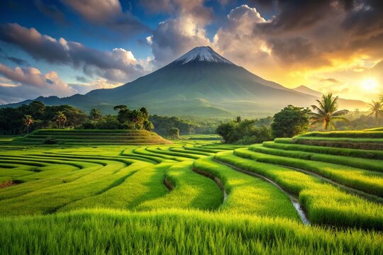 Surreal Rice Paddies Mount Arjuno Landscape