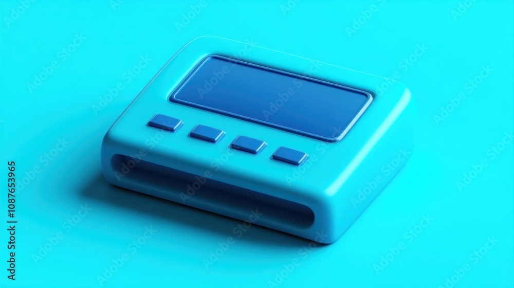 Aufkleber a blue electronic device with a screen and buttons, likely for digital interaction.