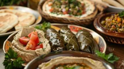 A delectable plate of Mediterranean mezze featuring hummus, baba ganoush