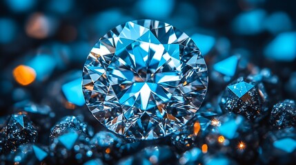 Fototapeta premium Brilliant Faceted Diamond Illuminated in a Captivating Blue Light Display with High Sparkle Clarity : Generative AI