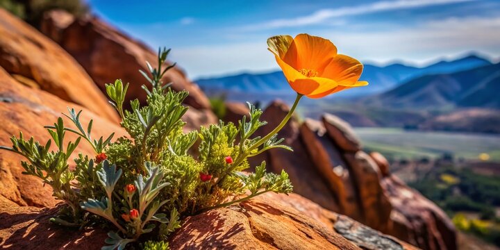 Utah's vibrant landscape ablaze with California poppies and cliffrose.