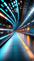 Neon Tunnel: A captivating shot of a futuristic tunnel, glowing with vibrant neon lights, creating a mesmerizing display of color and depth. The perspective draws you forward.
