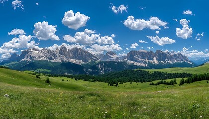 Obraz premium A magnificent panorama the mountains. Wonderful nature landscape. Amazing sunny day in Dolomites Alps. Incredible natural scenery. Famous alpine place the world. Picture wild area.