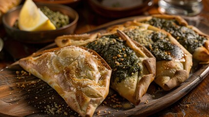 A delectable platter of Lebanese fatayer, savory pastries filled with spinach
