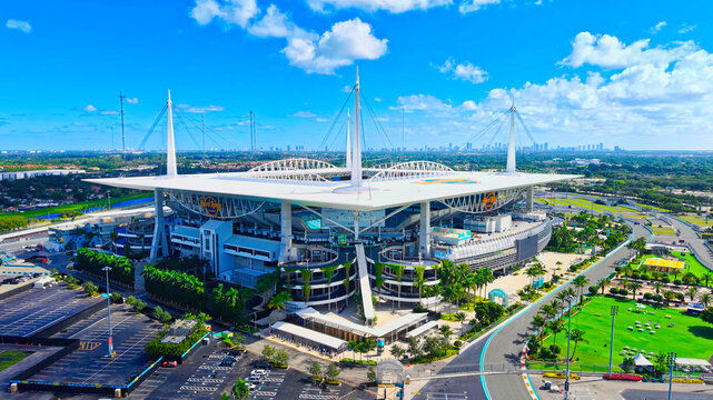 Hard Rock Stadium Miami aerial view - home of the Miami Dolphins - MIAMI, FLORIDA - NOVEMBER 3, 2024