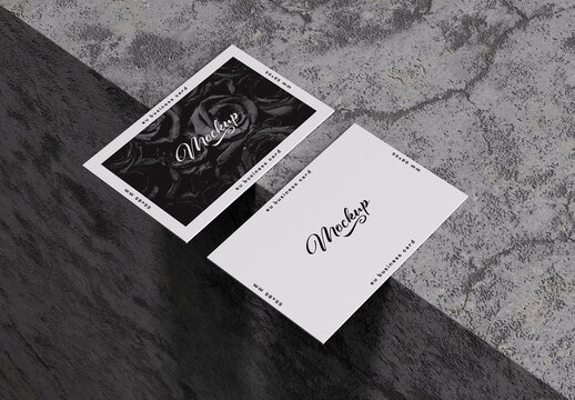 Two EU Business Cards Mockup on Concrete Surface