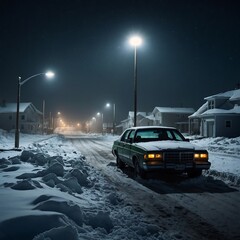 Post-Apocalyptic Christmas.A quiet, snow-filled wasteland where abandoned cars are buried under thick snowdrifts