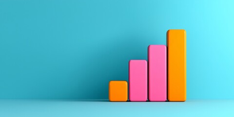 A vibrant bar graph displays increasing data trends, showcasing growth with colorful bars against a blue background.
