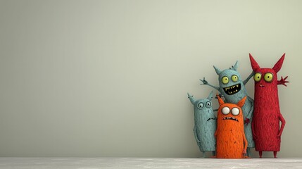 Cyberbullying on social media concept. Colorful cartoon monsters with amusing expressions for creative use.