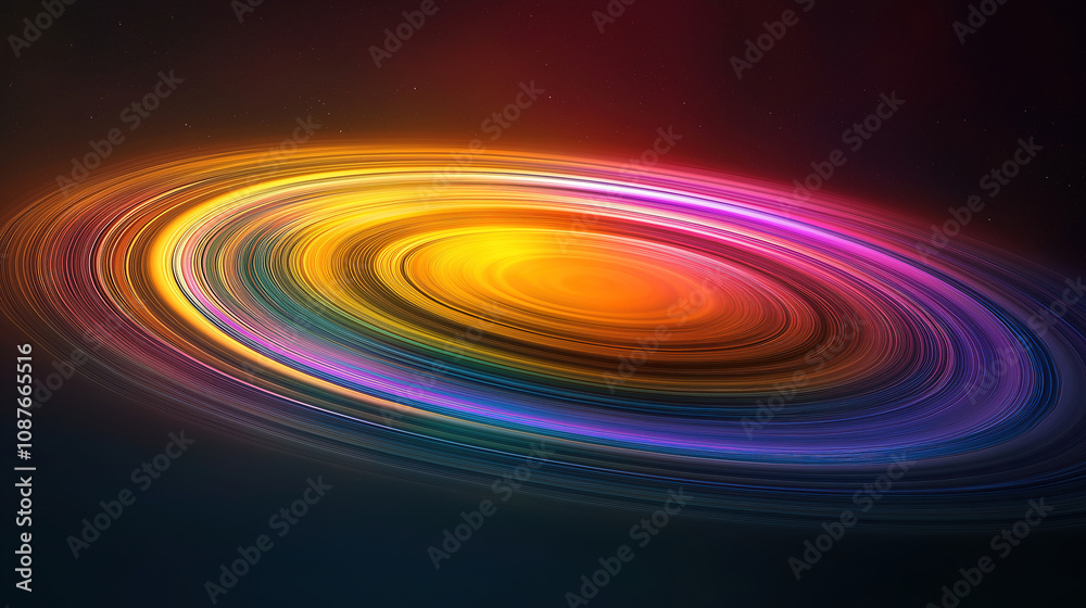 Poster a vibrant swirling galaxy with neon colors illuminated against a dark backdrop in deep space. genera