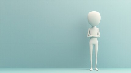 Cyberbullying on social media concept. Minimalist character standing against a soft blue background.