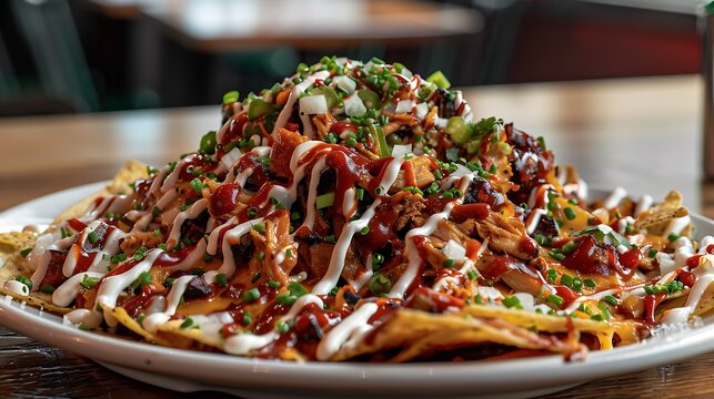 Loaded platter of bbq chicken nachos