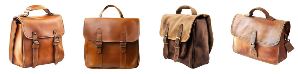 Set of classic school bag with a flap isolated on transparent background