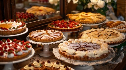 Lovingly arranged cakes and pies buffet