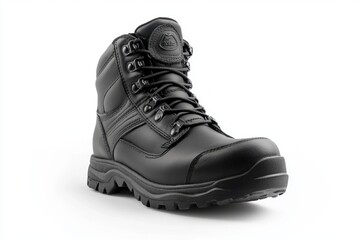 Sturdy black work boots designed for durability and comfort. These boots are perfect for heavy-duty use in various outdoor conditions. Safety and performance combined. Generative AI