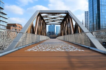 Obraz premium A bridge with abstract asymmetrical supports creating an artistic perspective