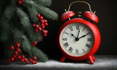 new year clock with christmas decorations