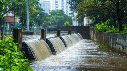 Flood control system in an urban area effectively handles excess water during a heavy rainstorm