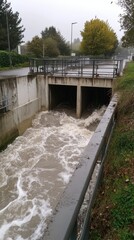 Fototapeta premium Flood control systems in a city manage water flow during heavy rain