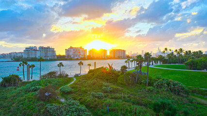 Sunset over Miami - view from South Pointe Park