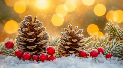 christmas background with pine cones