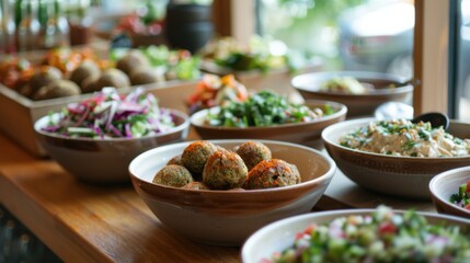 Fototapeta premium A delightful falafel bar with options like classic chickpea, spicy jalapeno