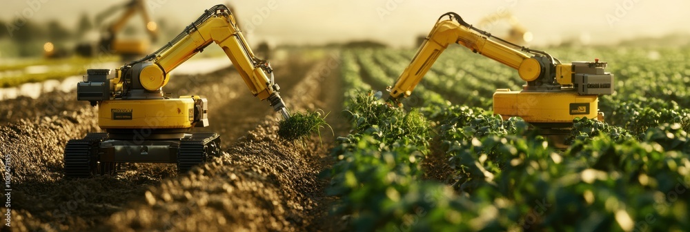 Aufkleber robotic machines efficiently cultivate the fields, engaging in planting and harvesting tasks as the 