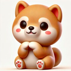 Fototapeta premium Cute 3D Shiba Inu Dog Folding Hands Cartoon Character Generative aI