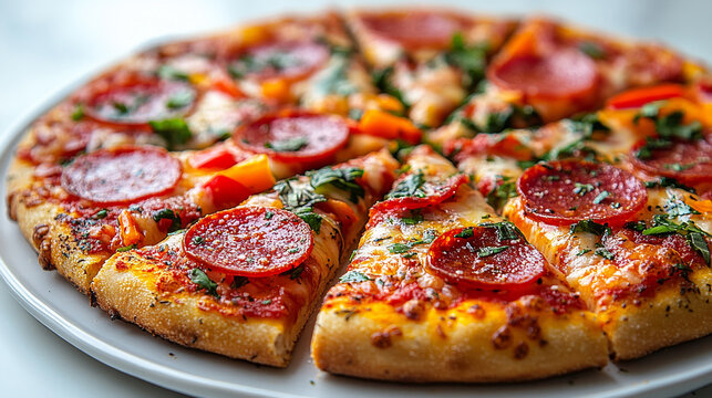 Close up of american style pizza with paperoni topping.