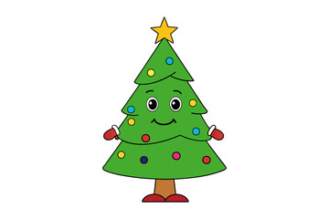 cartoon christmas tree isolated on white background vector  happy merry christmas day Illustration.