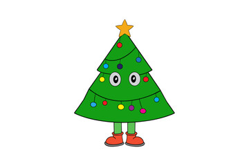 Fototapeta premium christmas tree cartoon isolated on white background vector happy merry christmas day Illustration.
