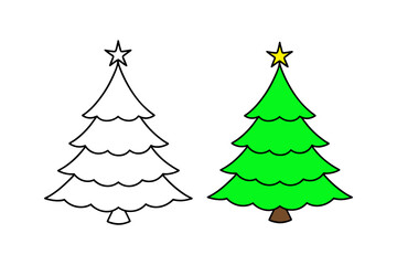 illustration of a christmas tree on white line art vector design christams day merry christmas logo Icon symbol set.