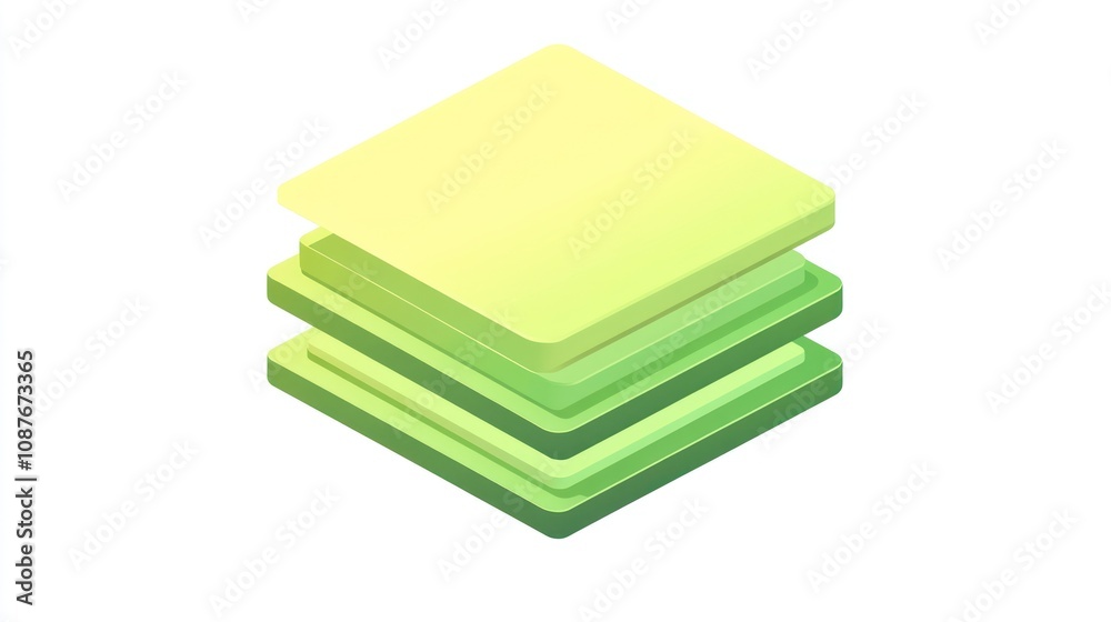 Aufkleber A graphic representation of layered squares in varying shades of green.